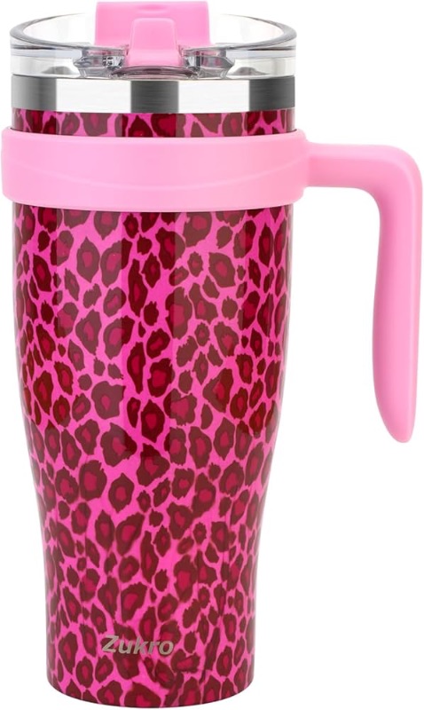 Photo 1 of (READ FULL POST) 40 oz Tumbler With Handle and Flip Straw,Insulated Stainless Steel Cup with 2-in-1 Sip/Straw Lid, Leak Proof Travel Mug, Fit in Cup Holder, Keeps Cold for 24 Hrs and Hot 8 Hrs, Rose Cheetah