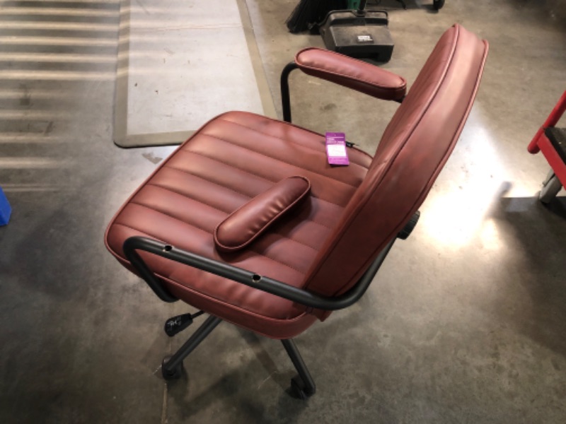 Photo 3 of ***USED BROKEN ARM***Mid Century Office Chair Leather Desk Chair Burgundy Office Desk Chair Home Office Chair with Wheels and Arms, by Artswish
