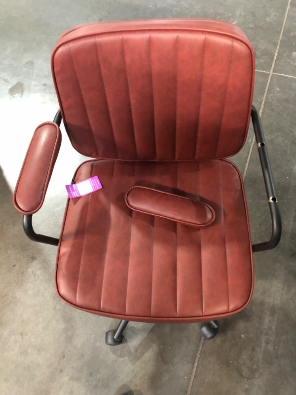 Photo 2 of ***USED BROKEN ARM***Mid Century Office Chair Leather Desk Chair Burgundy Office Desk Chair Home Office Chair with Wheels and Arms, by Artswish
