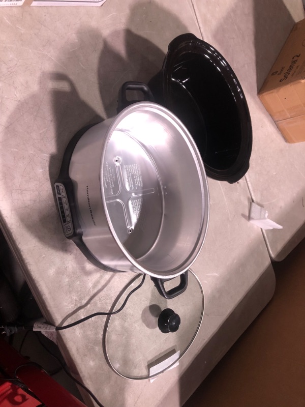 Photo 6 of ***USED - POWERS ON - UNABLE TO TEST FURTHER - NO PACKAGING***
Hamilton Beach 7-Quart Programmable Slow Cooker With Flexible Easy Programming, Dishwasher-Safe Crock & Lid, Silver (33473)