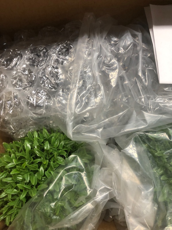 Photo 1 of 18 Inch Artificial Boxwood Topiary Plants - 2 Ball-Shape Faux Topiaries with Planters for Home Decor, Office Desk 