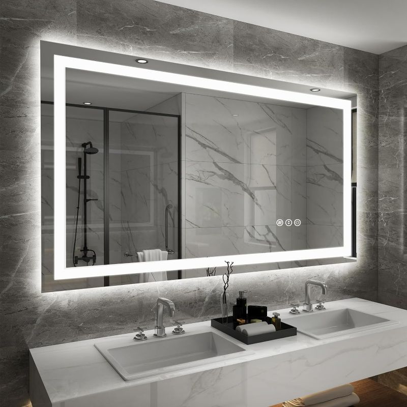 Photo 1 of (NON-REFUNDABLE) 50x32 Inch LED Mirror for Bathroom, Vanity Mirror with Lights, Dimmable Illuminated Mirror for Wall, Anti-Fog (Front Lights + Backlit)
