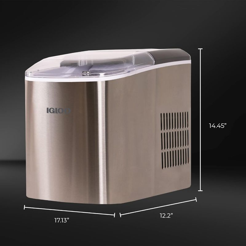 Photo 4 of (NON-REFUNDABLE) Igloo Electric Countertop Ice Maker Machine - Automatic and Portable - 33 Pounds in 24 Hours - Ice Cube Maker - Ice Scoop and Basket - Ideal for Iced Coffee and Cocktails - Stainless Steel 33 lb Stainless Steel