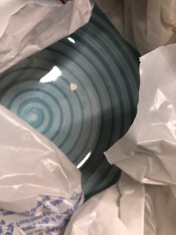 Photo 3 of **BROKEN PLATES***vancasso Bonbon Blue Dinnerware Sets 24 Pieces Stoneware Plates and Bowls Set, Handpainted Spirals Pattern Combination Set with Dinner Plates, Dessert Plates, Soup Plates and Bowls Service for 6 Service for 6 (24 pcs) Bonbon-Blue