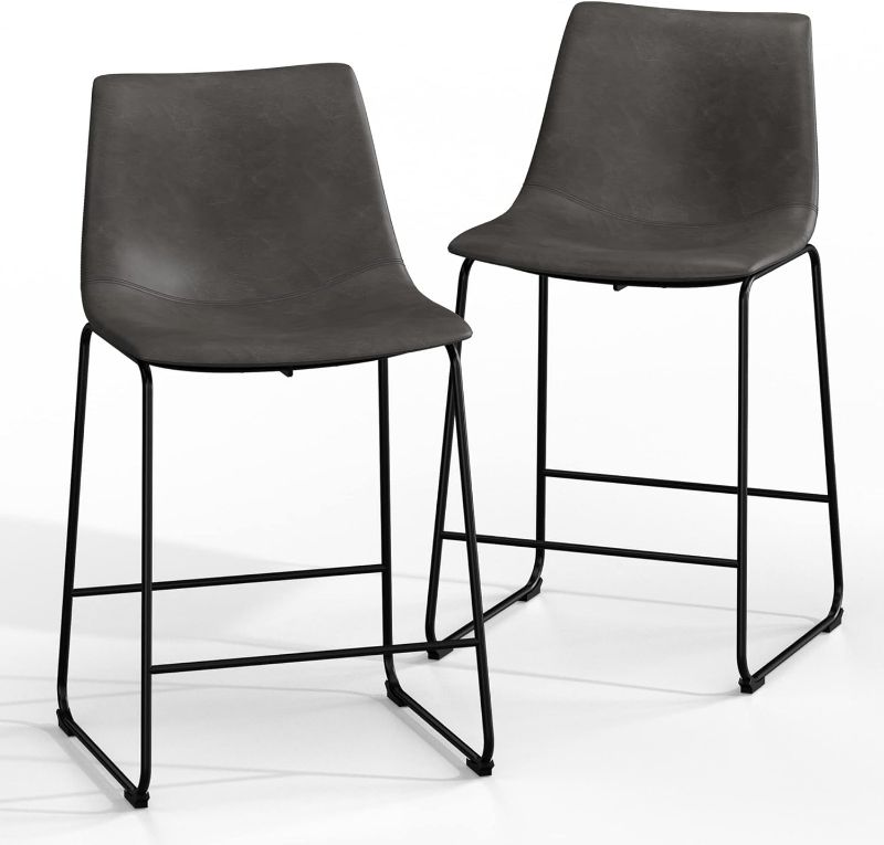 Photo 1 of (NON-REFUNDABLE) NicBex Retro Bar Stools Crazy-Horse Leather with Metal Legs Barstools, Lounge Kitchen Island Counter Stools, Set of 2, (Grey Color) (A-GE17019-USSU014)
