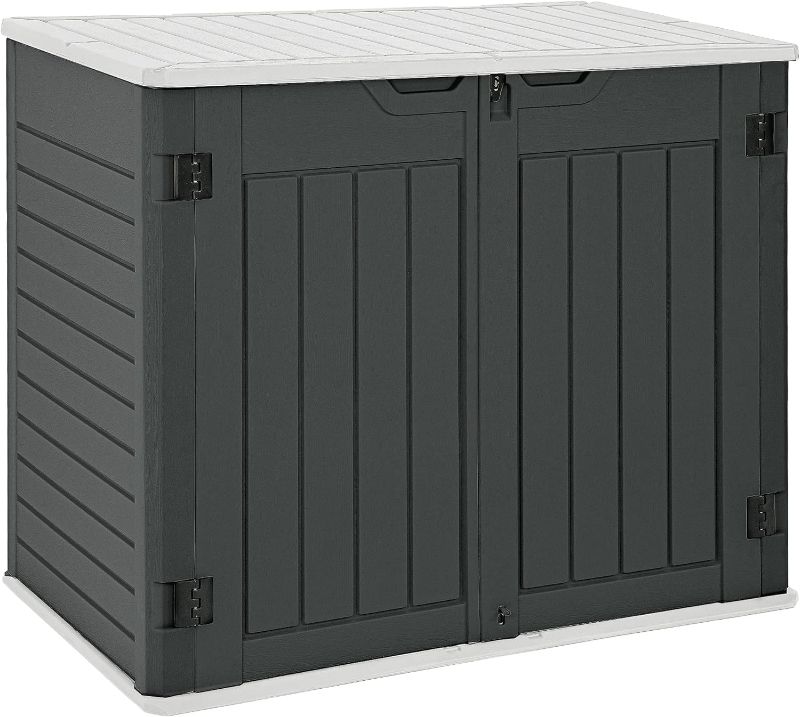 Photo 1 of (NON-REFUNDABLE) YITAHOME Outdoor Horizontal Storage Sheds w/o Shelf, Weather Resistant Resin Tool Shed, Multi-Opening Door for Storage of Bike, Trash Cans, Garden Tools, 35 cu ft, Waterproof, Lockable, Dark Gray
