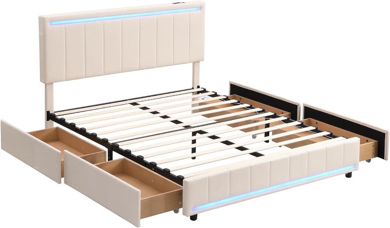 Photo 1 of **General post and photo used for reference**
Queen bed frame with trude and 2 drawers  and 4 lights
