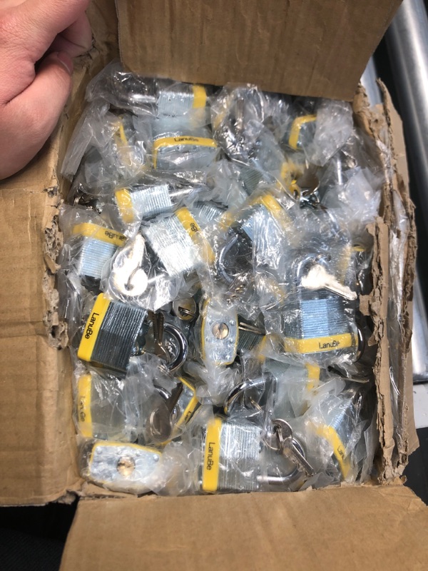 Photo 1 of LanuBe Lock Laminated Steel Keyed Padlock,Keyed Alike Locks, Normal Shackle Padlock, Marked Yellow Plastic Hoop, Pack of 100 100 Pack