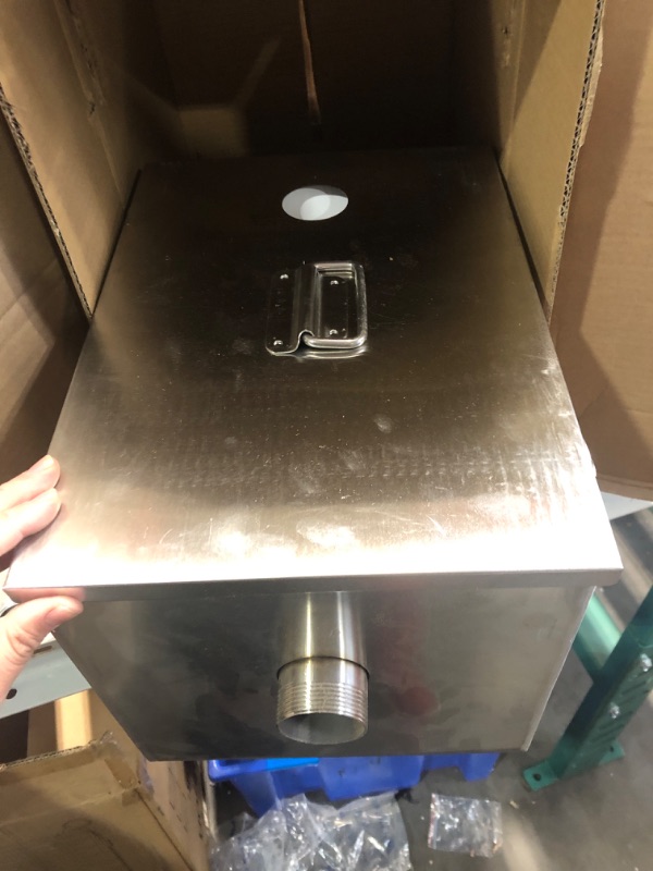 Photo 1 of IRONWALLS 8LBS Top Inlet Commercial Grease Interceptor, Stainless Steel Grease Trap 4 Gallon, Under Sink Grease Trap Waste Water Oil-water Separator for Restaurant, Cafe, Canteen, Factory, Kitchen 8 LBS Top Inlet