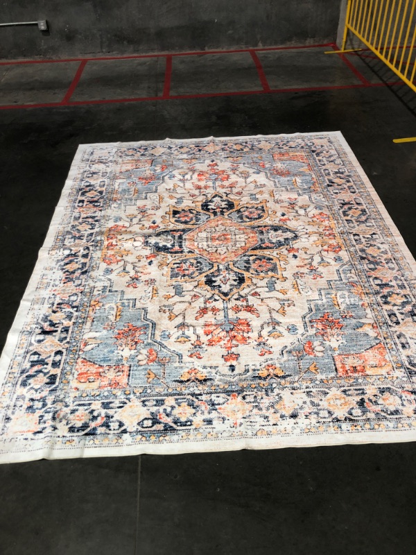 Photo 3 of (READ FULL POST) VK VK·LIVING Machine Washable Rug 8'x10' Vintage Design Washable Area Rugs with Non Slip Rugs for Living Room Bedroom Traditional Woven Rug Carpet Stain Resistant,Rug Decor Office Boho Rug,Blue&Orange
