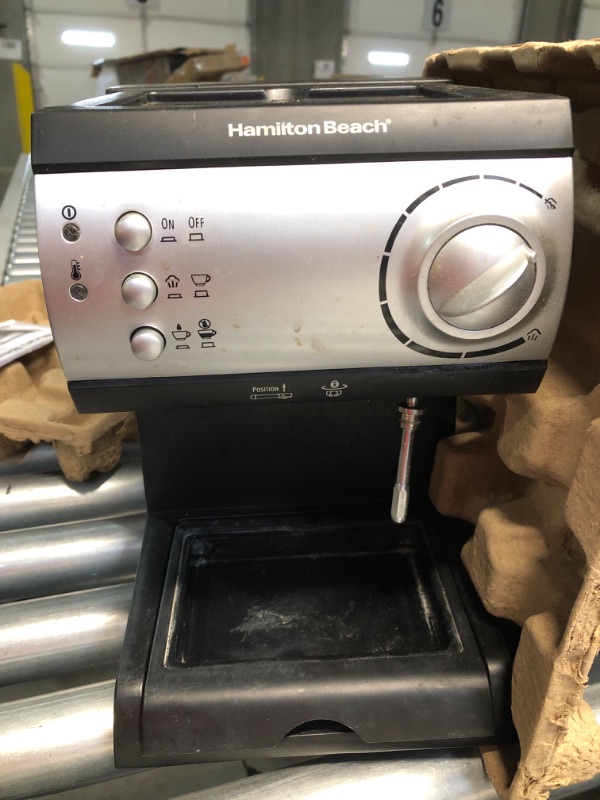 Photo 1 of ****NON REFUNDABLE NO RETURNS SOLD AS IS***PARTS ONLY**
**USED, DIRTY** Hamilton Beach 15 Bar Espresso Machine, Cappuccino, Mocha, & Latte Maker, with Milk Frother, Make 2 Cups Simultaneously, Works with Pods or Ground Coffee, 50 oz. Water Reservoir, Blac