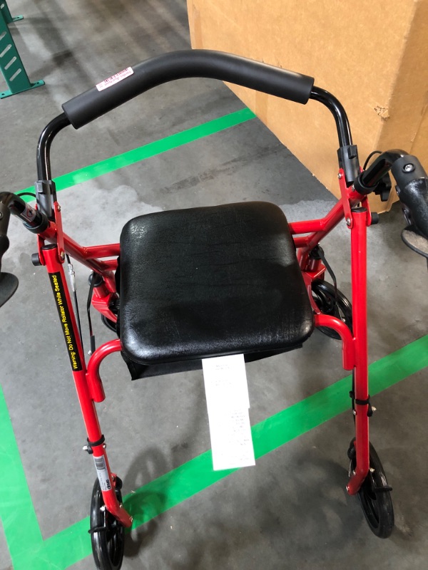 Photo 2 of (see all images) Drive Medical Four Wheel Walker Rollator with Fold up Removable Back Support, Red
