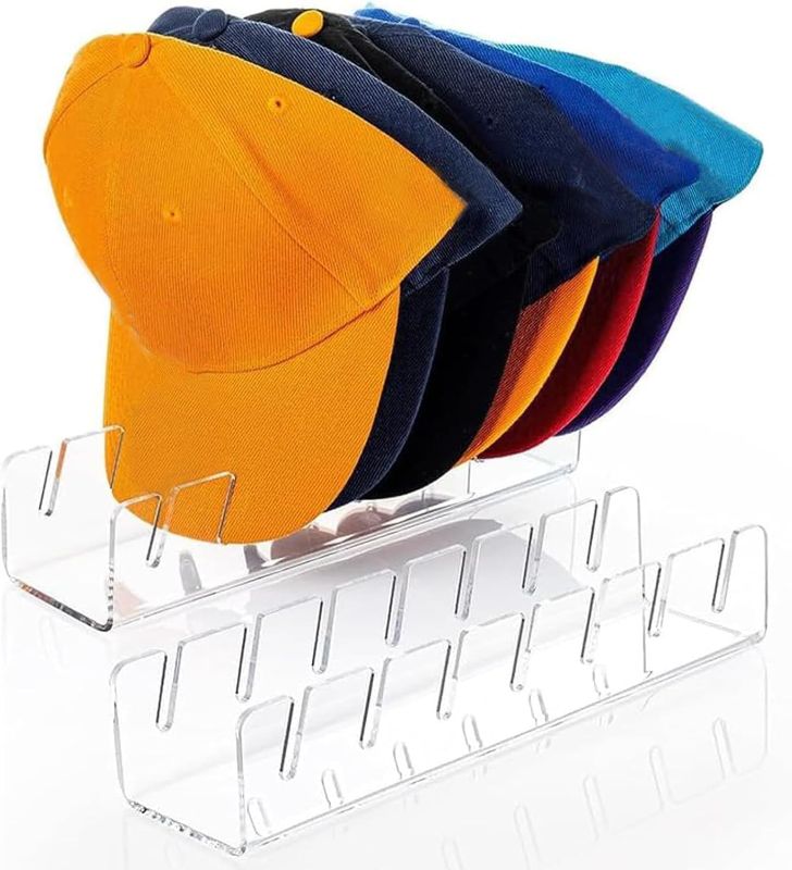 Photo 1 of ***STOCK PHOTO REFERENCE ONLY***
 New Hat Stand for Baseball Caps Display and Organizer , No Install Acrylic Hat Holder for 14 Baseball Caps for Bedroom, Closet, Dresser (2PCS)