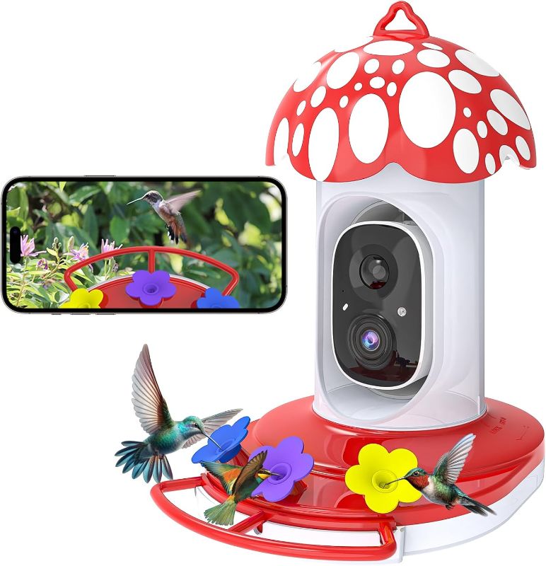 Photo 1 of 
GHORA Smart Hummingbird Feeder with Camera - AI Identifies Bird Breed, 1080P Live Feed, Instant Notifications - Ant and Bee Proof, 3 Color Ports - Perfect for Hummingbird Feeding Outdoors