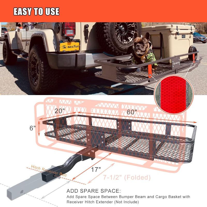 Photo 1 of (READ FULL POST) MeeFar Folding Hitch Mount Cargo Carrier Basket 60" X 20" X 6"+Waterproof Cargo Bag 16 Cubic Feet(58" 19" 24")