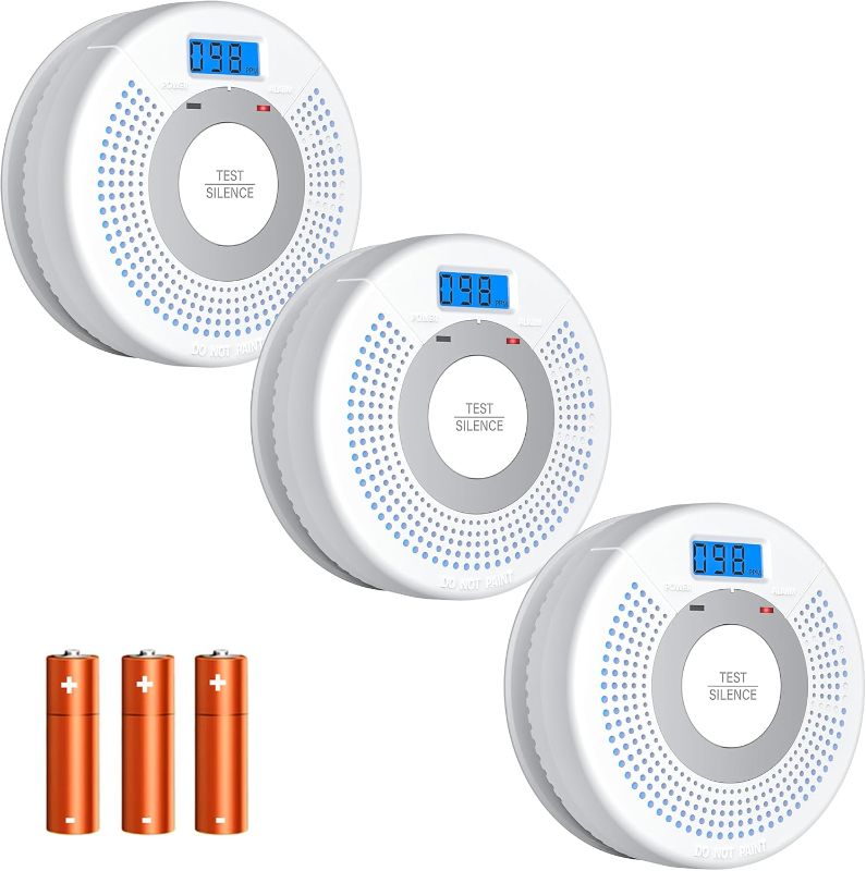 Photo 1 of 3 Pack Combination Photoelectric Smoke Alarm and Carbon Monoxide Detector Battery Operated with Digital Display (White)
