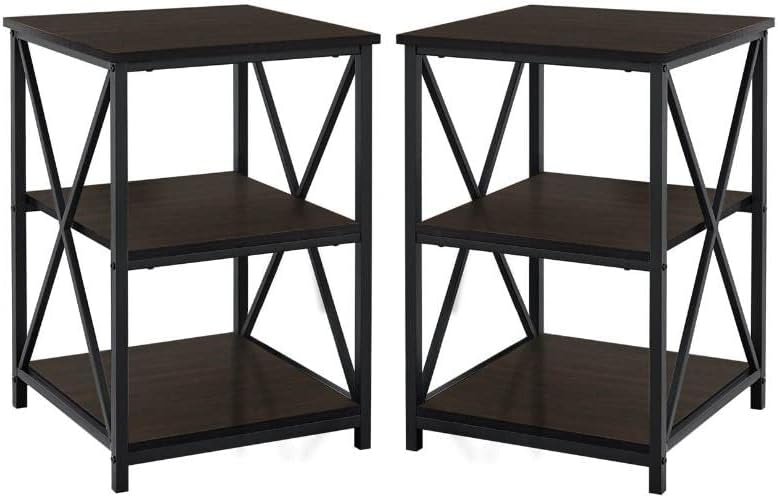 Photo 1 of Home Square Wood Top X Frame End Table in Espresso and Black - Set of 2 ** STOCK PHOTO ITEM SIMILAR**