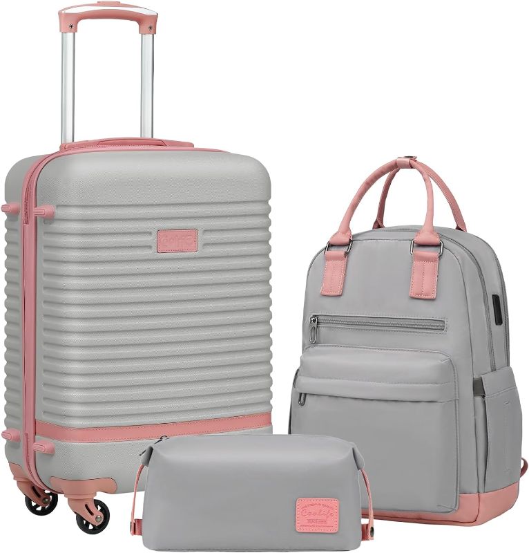 Photo 1 of Coolife Suitcase Set 3 Piece Luggage Set Carry On Travel Luggage TSA Lock Spinner Wheels Hardshell Lightweight Luggage Set(Gray+Pink, 3 piece set (BP/TB/20))