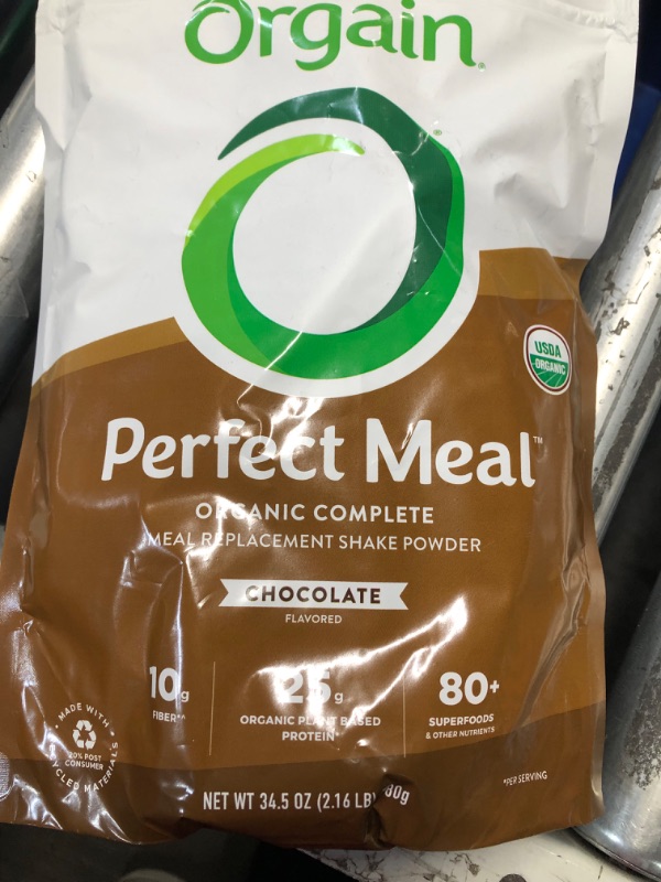 Photo 2 of **NON REFUNDABLE**
EXP: 06/02/24  Orgain Perfect Meal, Organic, Vegan Meal Replacement Protein Powder, Chocolate - 25g Plant Based Protein, 80+ Superfoods, 1B Probiotics & 10g Fiber, Adaptogens & Ashwagandha - 2.16lb Chocolate 2.16 Pound (Pack of 1)