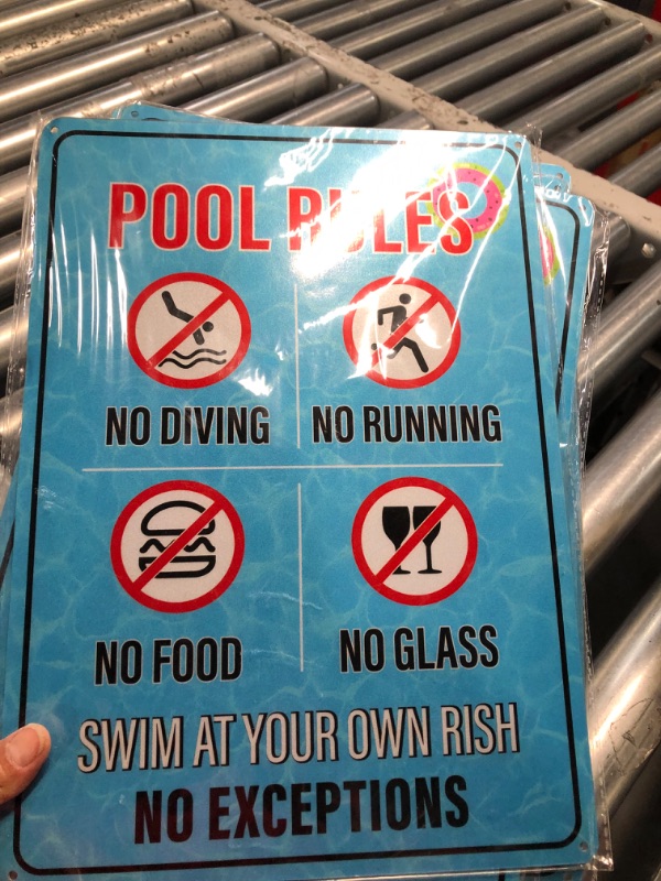 Photo 2 of **NON REFUNDABLE**
BUNDLE OF 2 Pool Rules Sign for Outdoor,Backyard Metal Swimming Pool Sign,No Diving No Running No Food No Glass Sign,Aluminum,Weather Resistant,10x14 Inches,Silver