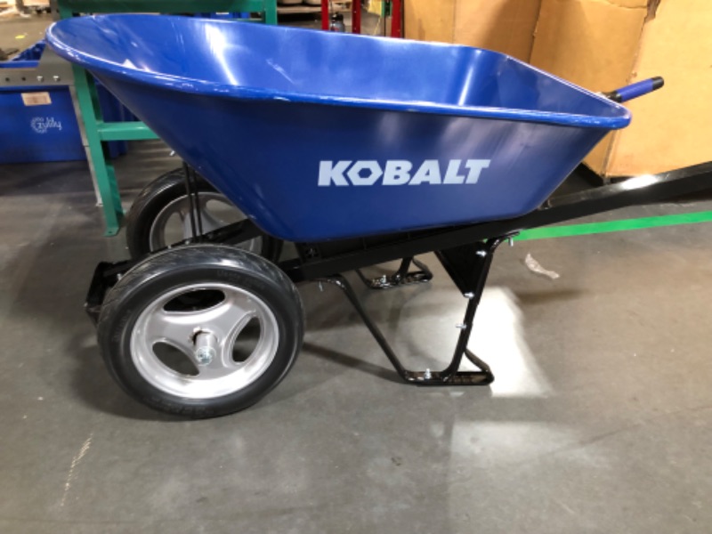 Photo 2 of [READ NOTES] MINOR DAMAGE***
Kobalt Steel Wheelbarrow with Flat Free Tire - Blue - 7 Cu ft - Each