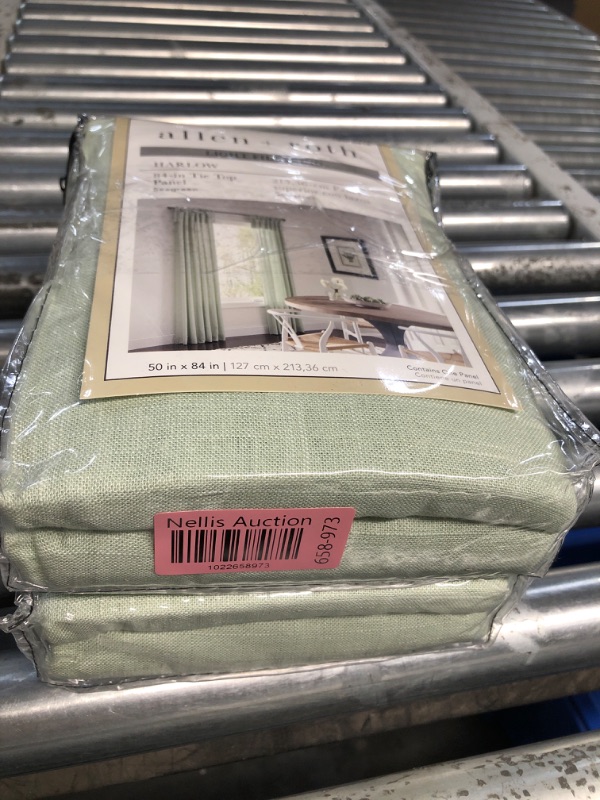 Photo 2 of allen + roth 84-in Sea Green Light Filtering Tie Top Single Curtain Panel (2Pack)
