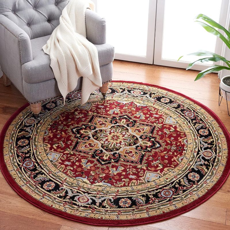 Photo 1 of *SEE NOTES/STOCK PHOTO FOR REF* Round Red / Black LNH330B Traditional Oriental Non-Shedding Dining Room Entryway Foyer Living Room Bedroom Area Rug