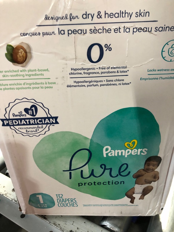 Photo 3 of Diapers Size 1, 132 Count - Pampers Pure Protection Disposable Baby Diapers, Hypoallergenic and Unscented Protection, Enormous Pack (Packaging & Prints May Vary)