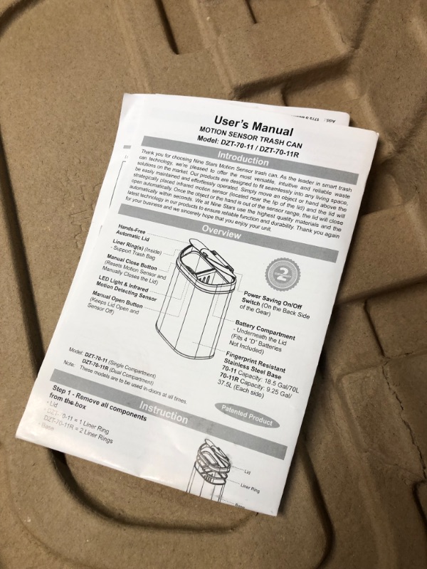 Photo 5 of ***USED AND DIRTY - DAMAGED AND SCRATCHED - MOTION SENSING FUNCTION DOESN'T WORK***
Ninestars DZT-70-11R Automatic Touchless Motion Sensor Semi-Round Trash Can/Recycler, 18.5 Gal. 70 L., Stainless Steel