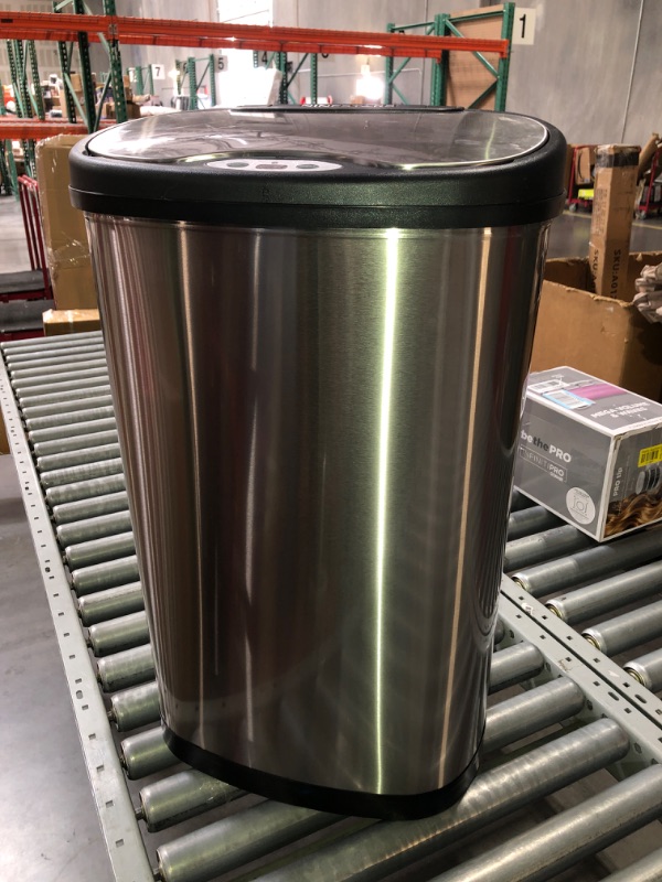 Photo 2 of (NON-REFUNDABLE) Ninestars DZT-50-13 Automatic Touchless Motion Sensor Oval Trash Can with Black Top, 13 gallon/50 L, Stainless Steel 13 Gal. 50 L Stainless Steel