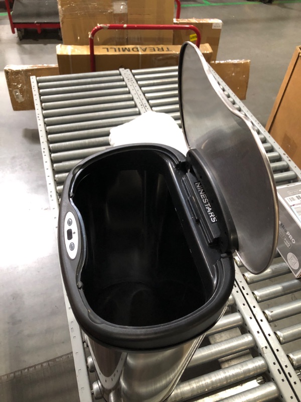 Photo 3 of (NON-REFUNDABLE) Ninestars DZT-50-13 Automatic Touchless Motion Sensor Oval Trash Can with Black Top, 13 gallon/50 L, Stainless Steel 13 Gal. 50 L Stainless Steel