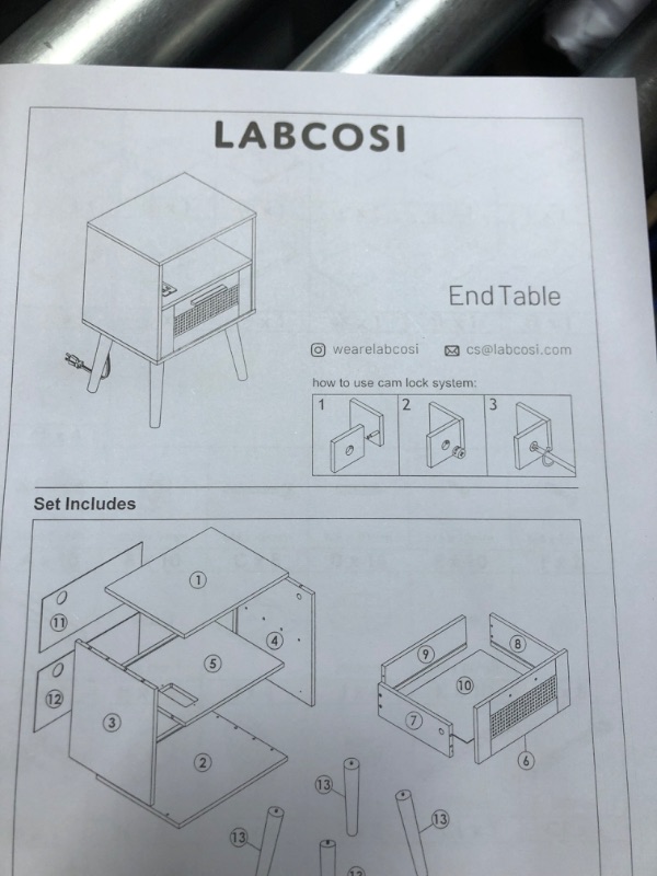 Photo 4 of **NON-REFUNDABLE, PARTS ONLY** Labcosi Mid Century Modern End Tables, Natural Rattan Nightstand with Charging Station, Wooden Bedside Tables for Living Room and Bedroom, Natural Wood Side Table with Storage Drawer SET OF 2