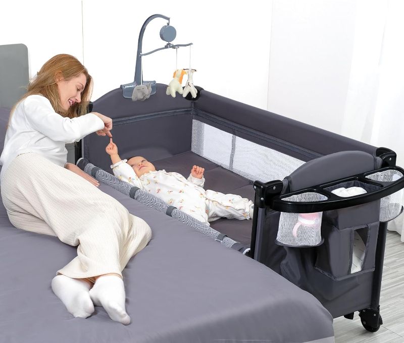 Photo 1 of **NONREFUNDABLE**FOR PARTS OR REPAIR**SEE NOTES**
5 in 1 Baby Crib,Bedside Sleeper,Baby Bassinet, Bedside Cribs with Mattress, Foldable Baby Playard, Portable Travel Crib for Girl Boy Infant Newborn (LIGHT GREY)  ** STOCK PHOTO ITEM SIMILAR**