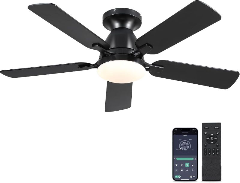 Photo 1 of ***PARTS ONLY NON REFUNDABLE***
Ceiling Fans with Lights- 46"Low Profile Indoor Ceiling Fan with Light and Remote/APP Control, Flush Mount, LED Dimmable DC Reversible Modern Ceiling Fan for Bedroom Black