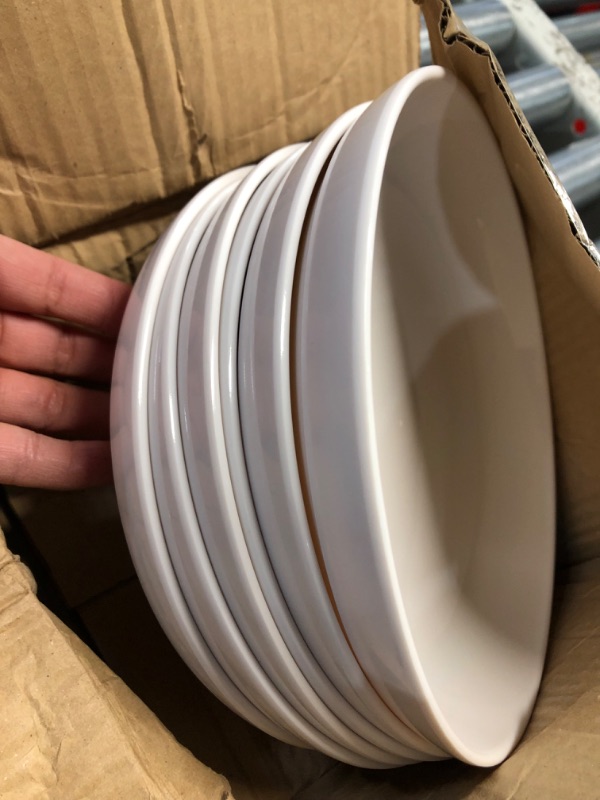 Photo 1 of Fasmov Melamine Pasta Bowls, 6 Pack 9 inches 30 Oz Large Salad Serving Bowls, Shallow Salad Bowls, Plastic Dinner Deep Plates, Dishwasher Safe, White