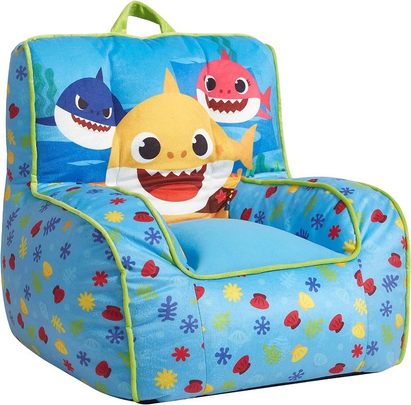 Photo 1 of Idea Nuova Baby Shark Kids Mink Plush Bean Bag Chair with Piping & Top Carry Handle, Large