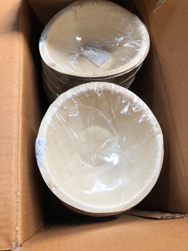 Photo 2 of ECO SOUL 100% Compostable Large 6 Inch 16 Oz Palm Leaf Bowls [50-Pack] Disposable Dessert Bowls Bamboo Style I Heavy Duty Eco-Friendly Sturdy Bowl I Biodegradable Eco Bowls 50 6" Round Bowls