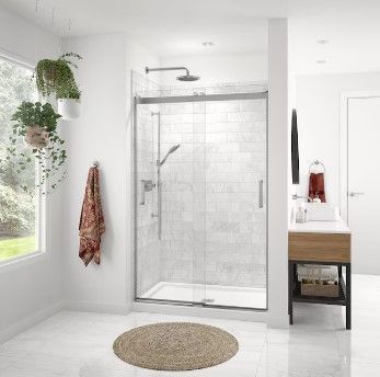 Photo 1 of MAAX Revelation Chrome 44-in to 47-in W x 73-in H Frameless Bypass Sliding Shower Door
