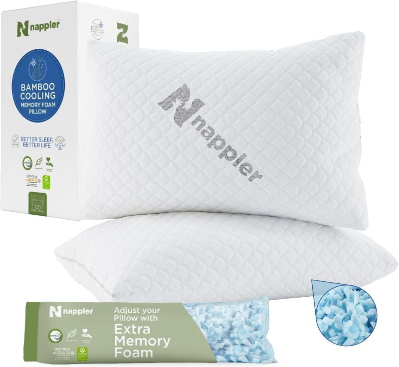 Photo 1 of *STOCK PHOTO FOR REFERENCE* Cooling Pillow for hot Sleepers - Bed Pillows Queen Size Premium Set of 2 - Adjustable Shredded Memory Foam - Medium to Firm Pillows for Back, Stomach & Side Sleepers -Washable Cover Bamboo Pillows
