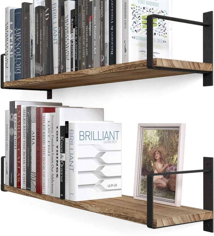 Photo 1 of Wallniture Toledo Floating Shelves for Wall, Wall Shelf for Living Room Decor, Kitchen Organization, Bathroom Organizer, Shelves for Bedroom Burnt Set of 2