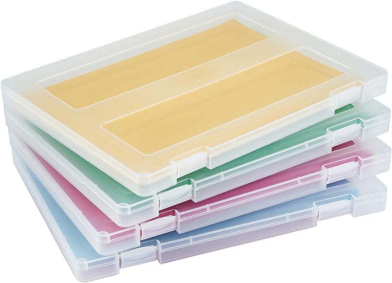 Photo 1 of 4 Pack A4 Paper Storage Box, 8.5 x 11 Plastic Portable Project Case for US letter Size, Plastic Multi-Purpose Thick Scrapbook Storage Box for Office,Craft or Art Supplies