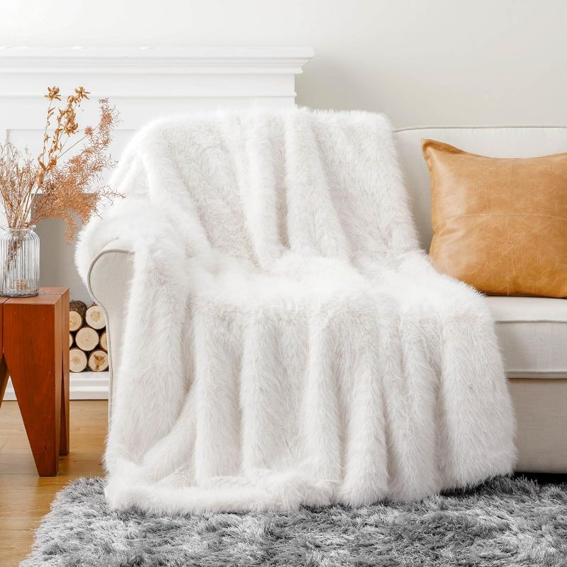 Photo 1 of *STOCK PHOTO FOR REFERENCE* BATTILO HOME Luxury White Fluffy Faux Fur Throw Blanket, Large Fur Blankets and Throws for Couch, Bed, Super Soft Cozy Warm Plush Fuzzy Fur Throws with Long Pile, 60"x80" Patterned Blanket