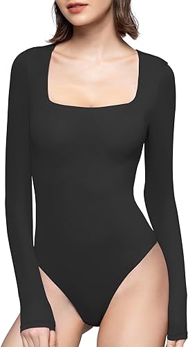 Photo 1 of PUMIEY Women's Square Neck Long Sleeve Bodysuit Sexy Body Suit Tops Smoke Cloud Pro Collection SIZE XL