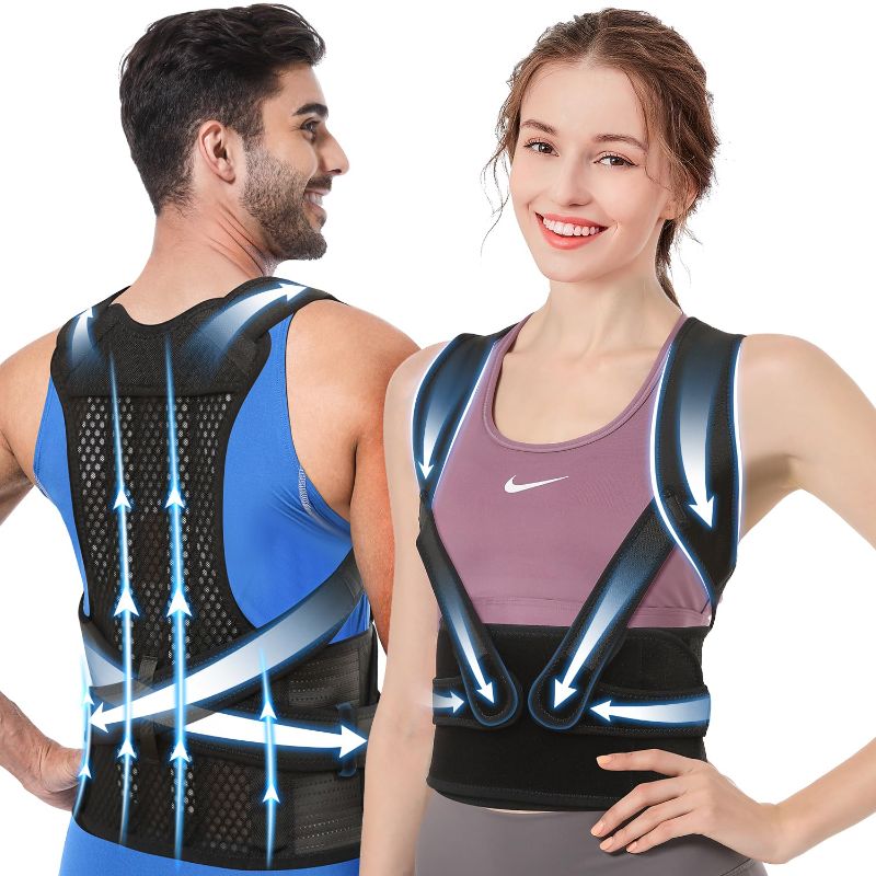 Photo 1 of *STOCK PHOTO FOR REFERENCE* Fit Geno Posture Corrector for Men and Women: Breathable Full Back Support Brace MEDIUM