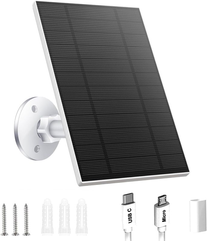 Photo 1 of *STOCK PHOTO FOR REFERENCE* Solar Panels for Security Camera, Solar Panel with Micro USB & USB-C Port for DC 5V Outdoor Rechargeable Battery Camera