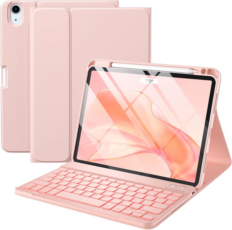 Photo 1 of *STOCK PHOTO/TITLE FOR REFERENCE* iPad Air 11-inch M2/ 10.9 Inch Air 5th 4th Generation Case with Keyboard - Backlit Wireless Detachable, Folio Cover with Pencil Holder for iPad Air 11 2024/ Air 5 2022/ Air 4 (Pink)