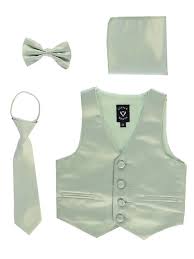 Photo 1 of Little Gents 738 Sage Satin Vest w/ Zipper Tie Bowtie & Hanky KIDS SIZE 12