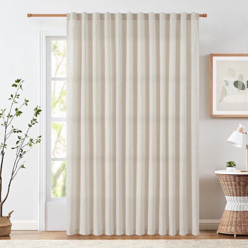 Photo 1 of jinchan Linen Curtain for Living Room 84 Inch Length Extra Wide for Room Divider Curtain Rustic Farmhouse Curtain Rod Pocket