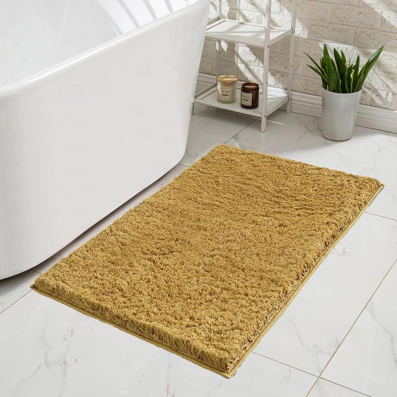 Photo 1 of (READ FULL POST) Yellow bath mats for bathroom non slip, Ultra Soft Fluffy Shag bath rugs for bathroom washable, Plush microfiber area rugs for bedroom, 24" x 16"