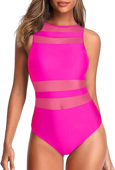 Photo 1 of Holipick Women High Neck One Piece Swimsuits for Women Mesh Bathing Suits Open Back Swimwear (SIZE LARGE)